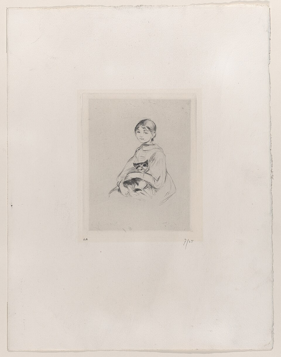 Young Girl with a Cat, after a portrait of Julie Manet by Renoir