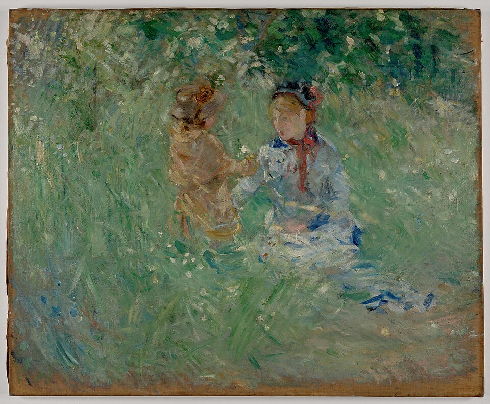 ベルト・モリゾ：Woman and Child in a Meadow at Bougival