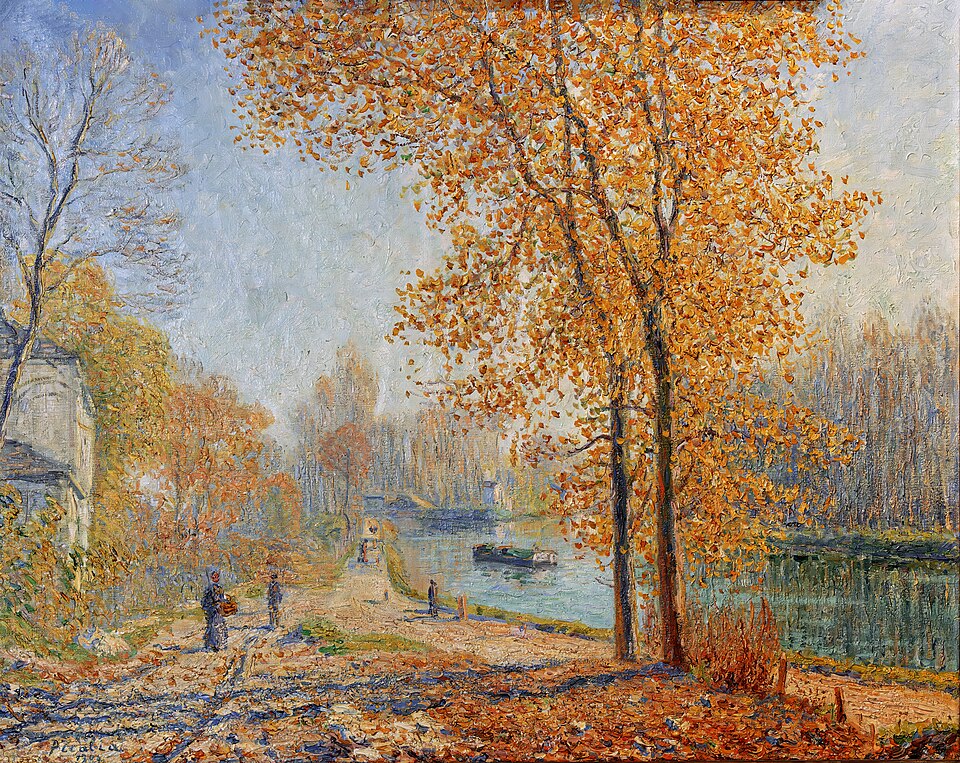 Les Bords du Loing ; effet d’automne le matin à Moret