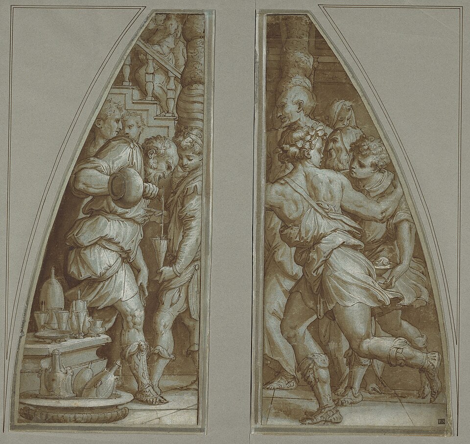 Bearded Man Filling a Glass and "Youth Running"