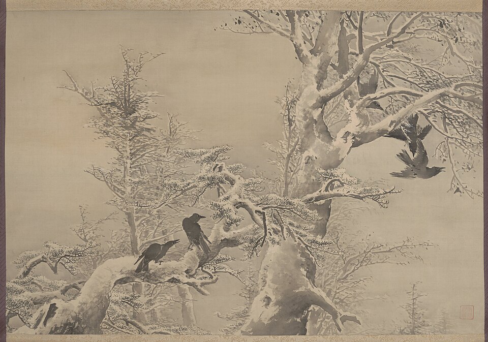 Five Crows in a Snowy Tree