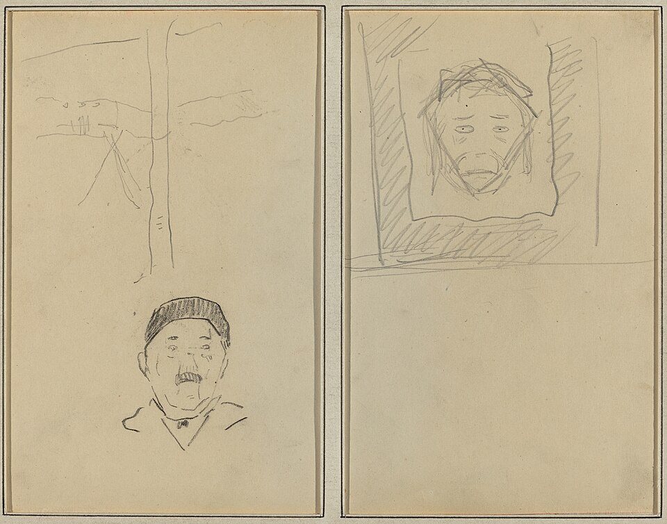 ポール・ゴーギャン：Landscape and Head of Man; Head of Monkey Inside a Square [recto]