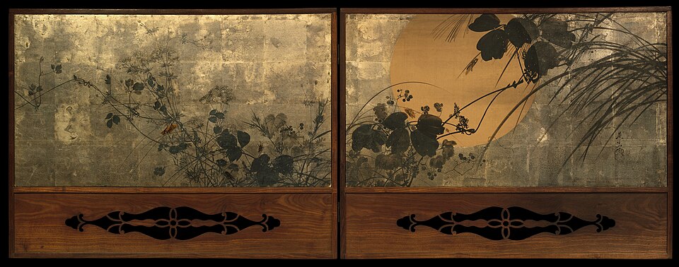 月に秋草図屏風|Autumn Grasses in Moonlight