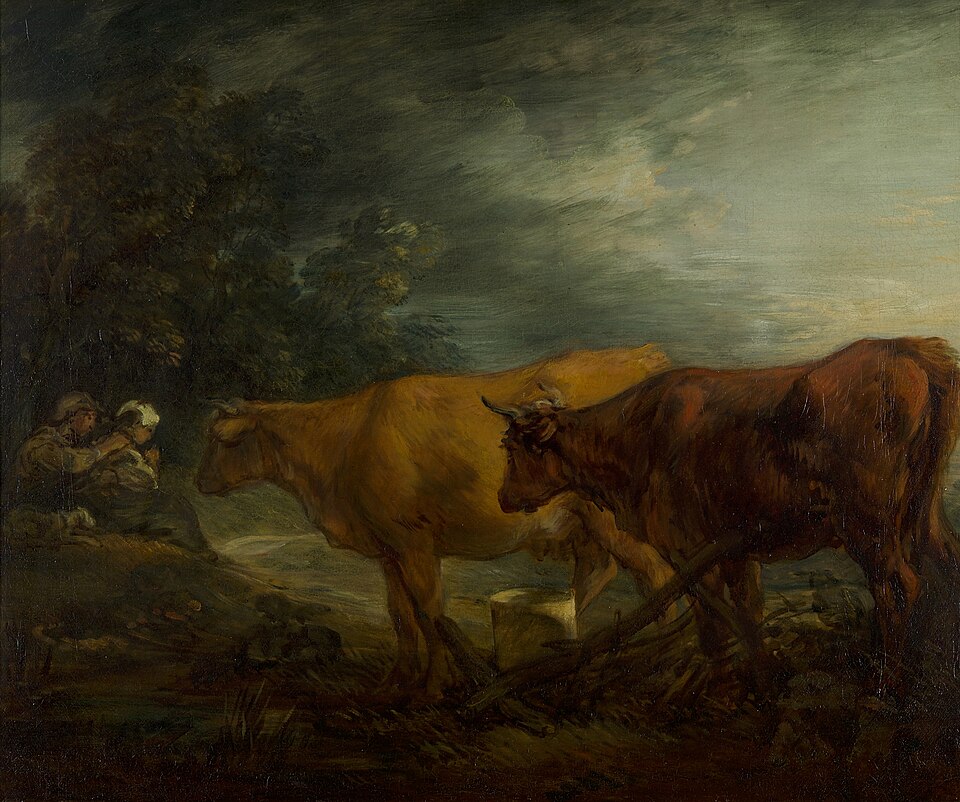 Landscape with two cows with a shepherd and a milkmaid