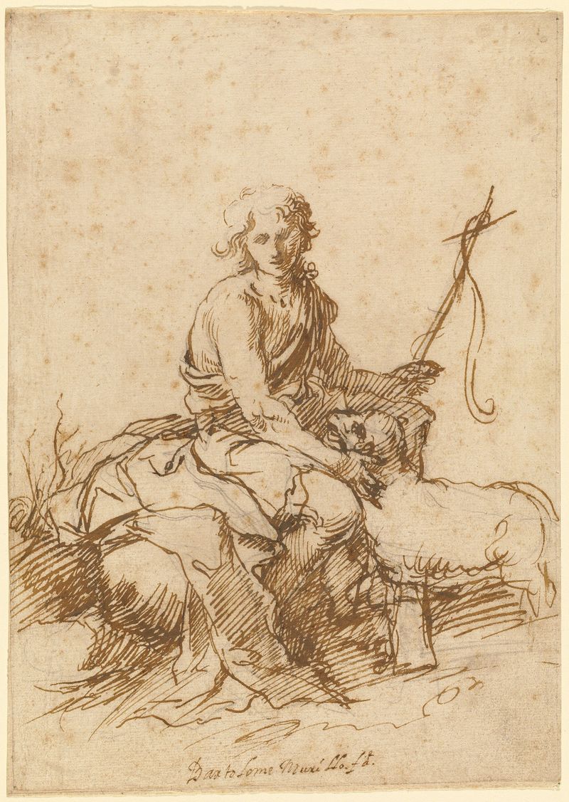 The Youthful Saint John the Baptist Seated in a Landscape (recto); Unidentified Figure Composition (Dido and Aeneas?) (verso)