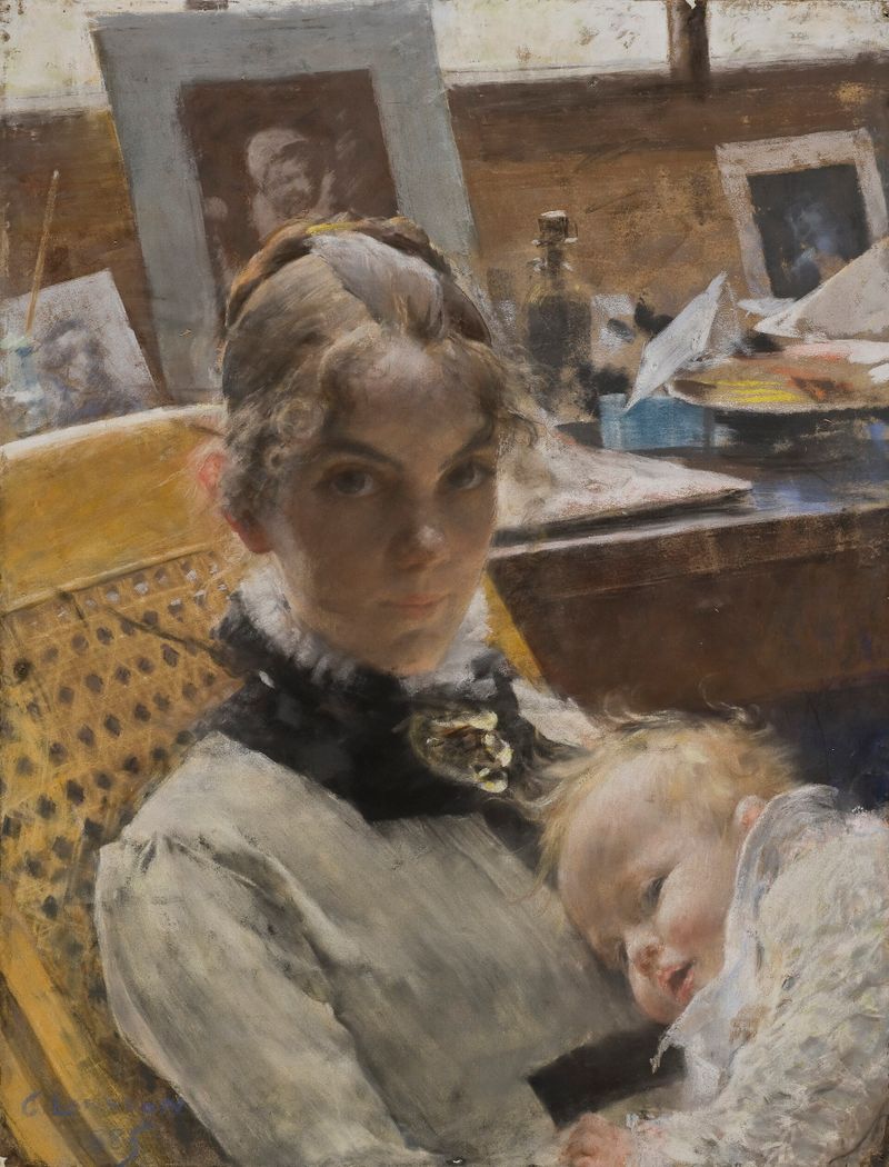 A Studio Idyll. The Artist's Wife and their Daughter