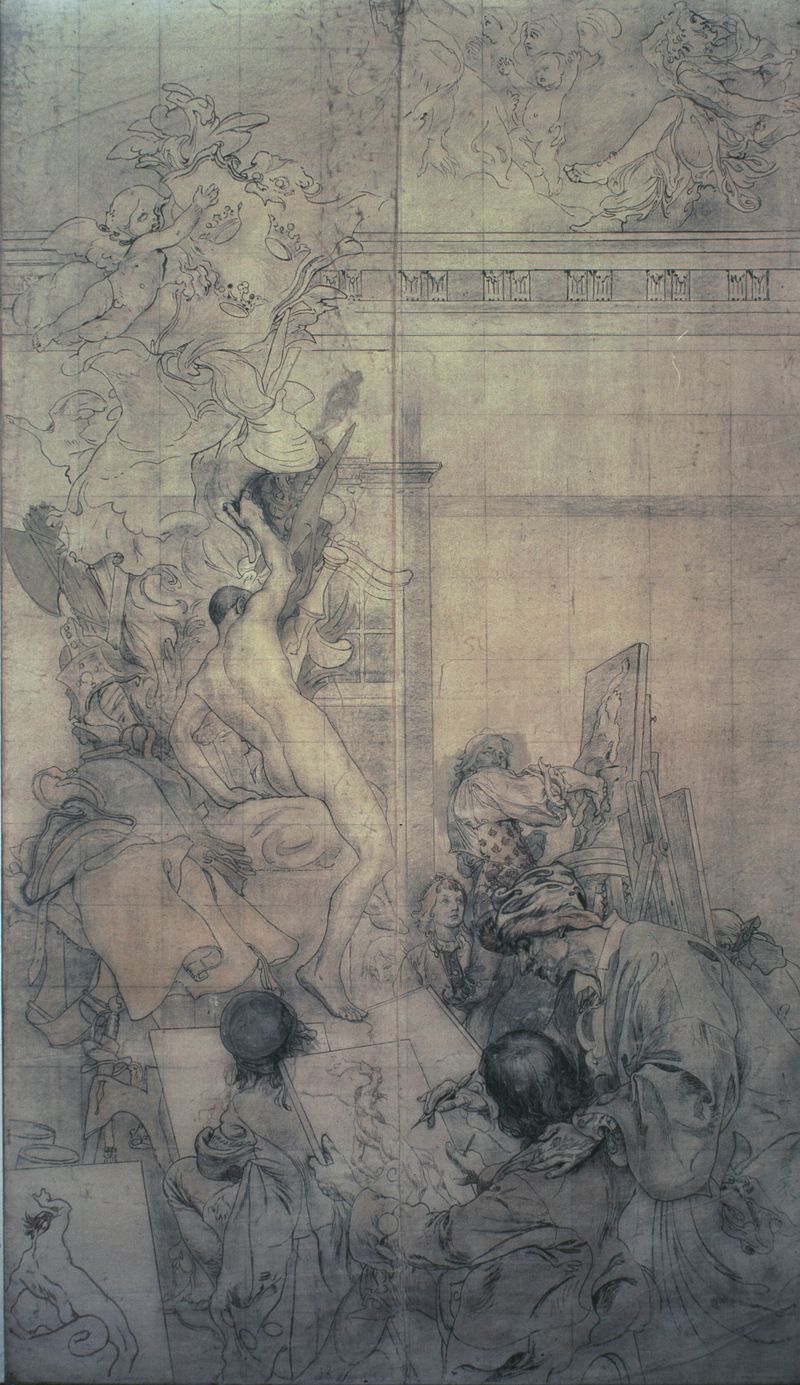Cartoon for the Fresco in the Lower Hall of the NM. The Art Academy: Taraval's Drawing School