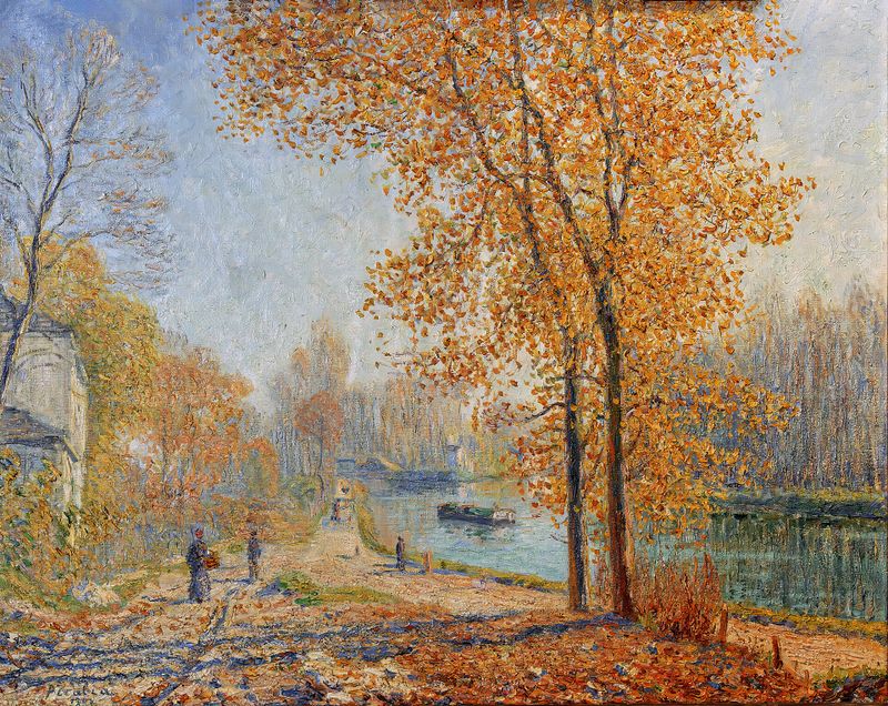 Les Bords du Loing ; effet d’automne le matin à Moret