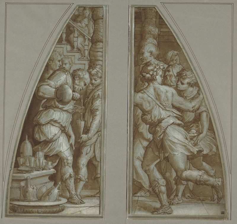Bearded Man Filling a Glass and "Youth Running"
