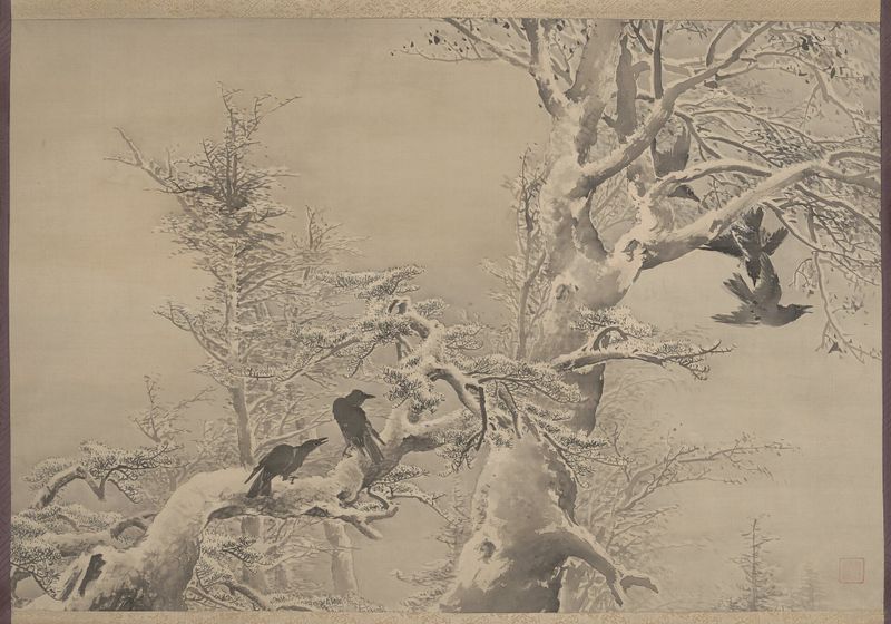Five Crows in a Snowy Tree