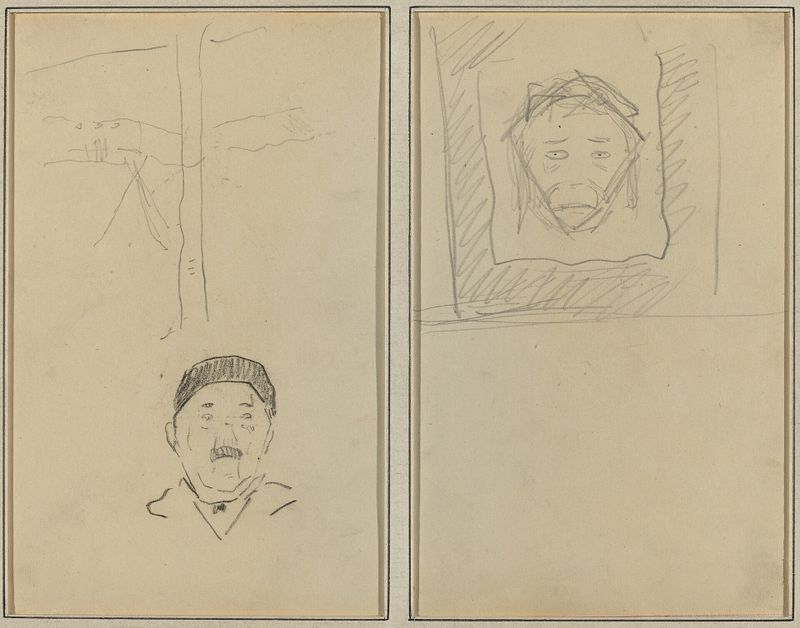 Landscape and Head of Man; Head of Monkey Inside a Square [recto]