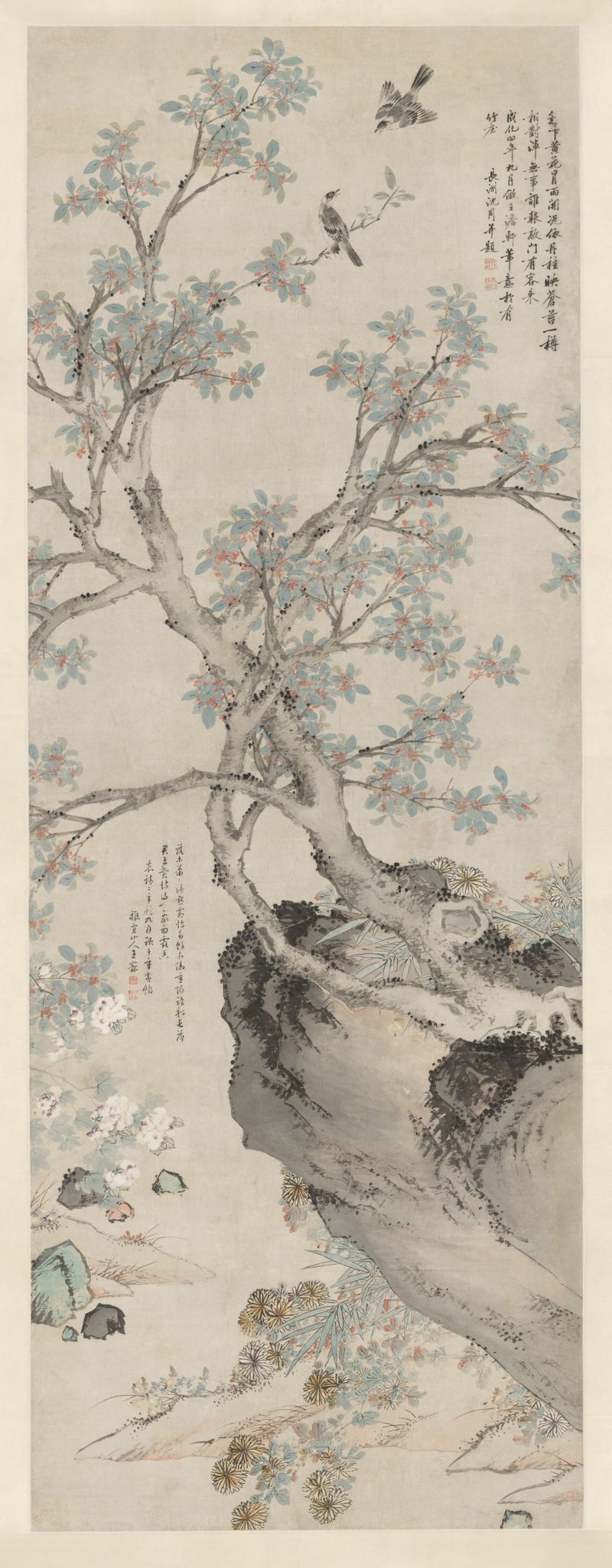 Yellow Chrysanthemums and Red Osmanthus in the Style of Wang Yuan